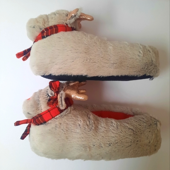 Christmas Fuzzy RUDOLPH REINDEER Slippers Sparkly Antlers And Ears Size 9-10 - Picture 8 of 10